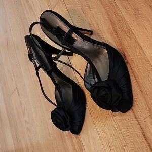 Glint Black Satin Strappy Stilettos